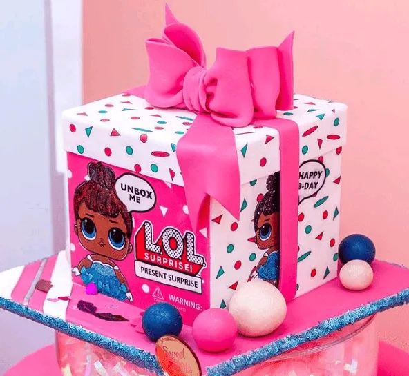 3. Gift Pack Shaped Lol Surprise Birthday Cake — photo inspiration