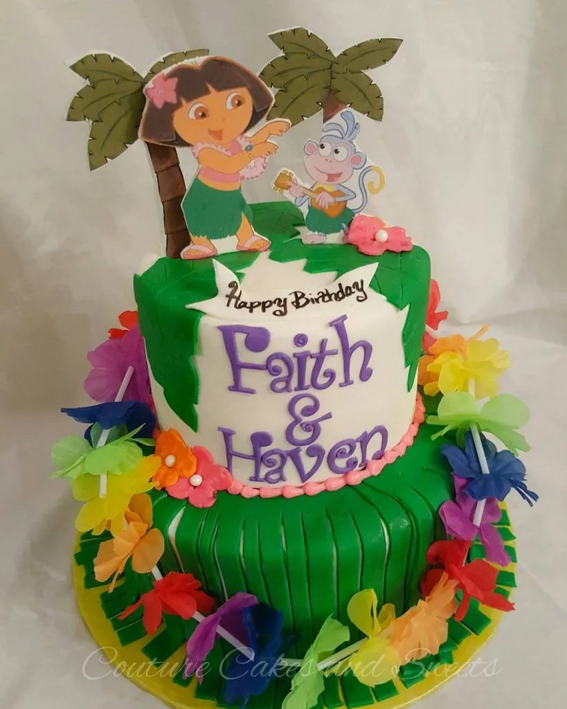 20. 2 Tier Dora Birthday Cake — photo inspiration