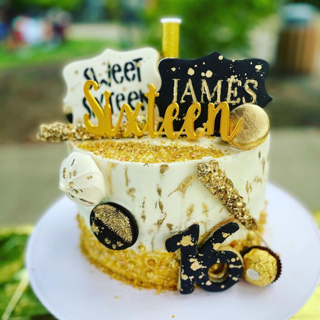 golden birthday cake