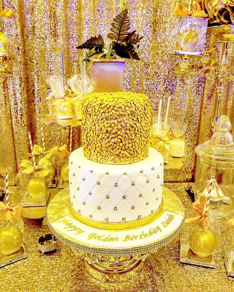 golden birthday cake